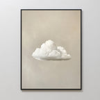 The Morning Sky Abstract Canvas Art, featuring a single fluffy white cloud on a soft beige background, adds serene minimalist decor to any plain white wall.