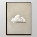 Morning Sky Abstract Canvas Art: a framed painting of a fluffy white cloud on a light beige background, ideal minimalist wall art to enhance serene decor.
