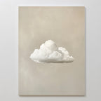 The Morning Sky Abstract Canvas Art features a framed painting of a single white fluffy cloud on a soft beige background, creating serene and elegant minimalist wall decor for any space.