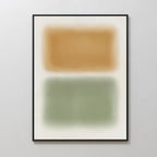 The Morning Whisper Canvas Art showcases two large, blurred rectangles—tan above sage green—on a white background, creating minimalist abstract wall art that suits contemporary spaces.