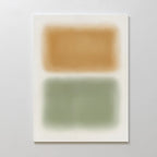 The Morning Whisper Canvas Art features minimalist wall art with two blurred rectangles—an orange-brown one atop a green one on a white background—ideal abstract décor for modern spaces.
