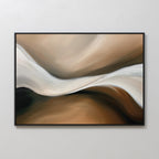 The Neutral Landscape River Abstract Canvas Art features smooth waves in brown, cream, and white, creating movement. Framed for easy display on light walls, its a perfect minimalist piece for modern living room decor.