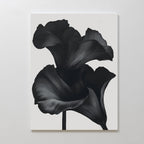 Noir Bloom Abstract Canvas Art showcases two black calla lilies with graceful, curved petals on a white background—ideal modern wall art to enhance your living room decor.