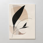 Noir Petals in Motion Abstract Canvas Art showcases overlapping beige and taupe shapes with bold black curves and leaf-like forms on a cream background—ideal minimalist wall art for modern living room decor on light-colored walls.