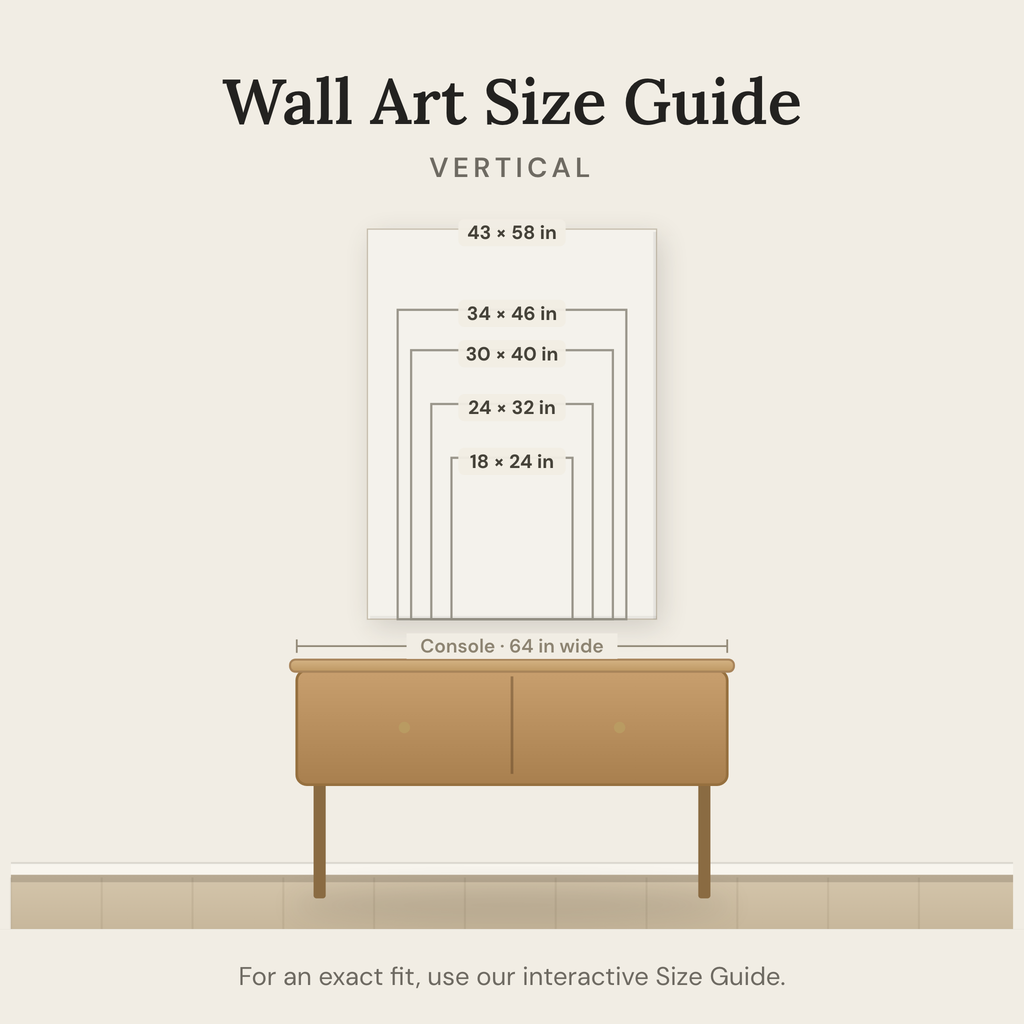 Wall art size guide — vertical sizes shown to scale