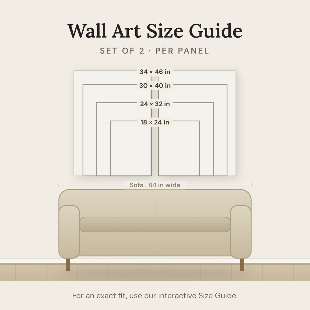 Wall art size guide — set of 2 sizes shown to scale