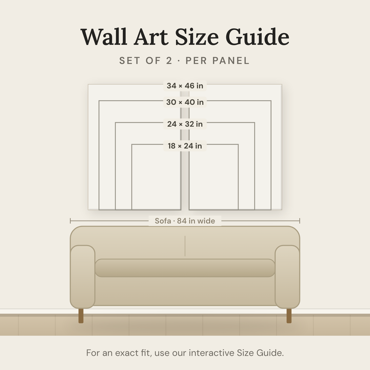 Wall art size guide — set of 2 sizes shown to scale