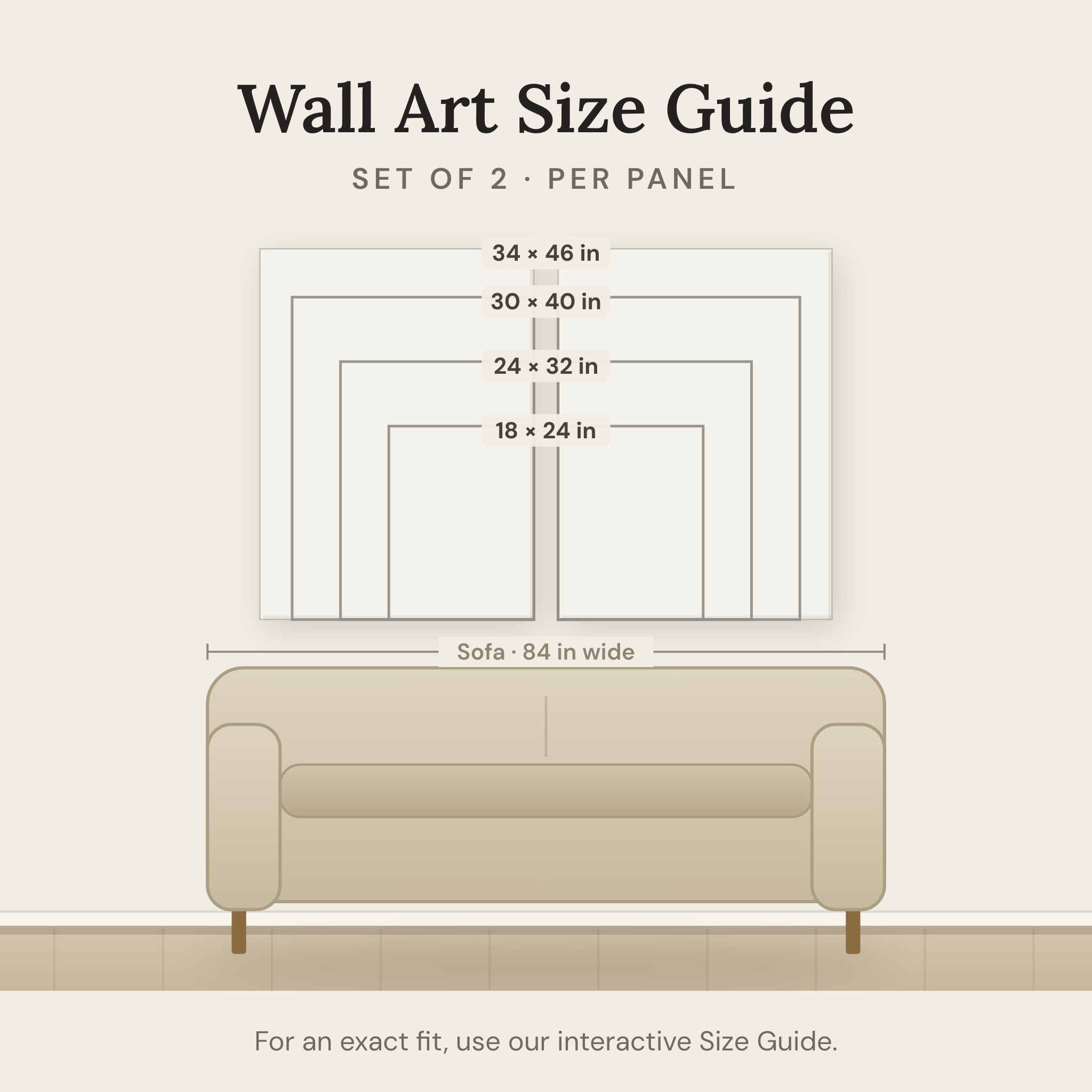 Wall art size guide — set of 2 sizes shown to scale