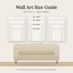 Wall art size guide — set of 3 sizes shown to scale