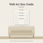 Wall art size guide — square sizes shown to scale