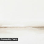 Pale Desert Canvas Art features minimalist abstract design with soft beige and white tones and horizontal brushstrokes evoking a calm landscape. Perfect for modern living room decor, it includes a corner label reading "Zoomed-In Detail.