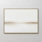 Pale Desert Canvas Art features a soft, horizontal beige and brown line on a white background in a slim gold frame—perfect for elevating your living room decor against a light gray wall.