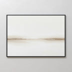 Pale Desert Canvas Art: Minimalist wall decor in a black frame featuring a light beige background and a soft horizontal brown line, evoking a serene landscape—ideal modern canvas art for your living room.