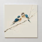 The Perched Companions Canvas Art features two small birds with blue and brown feathers on a bare branch against a light background—ideal Nordic wall decor for adding a serene, modern touch to your space.