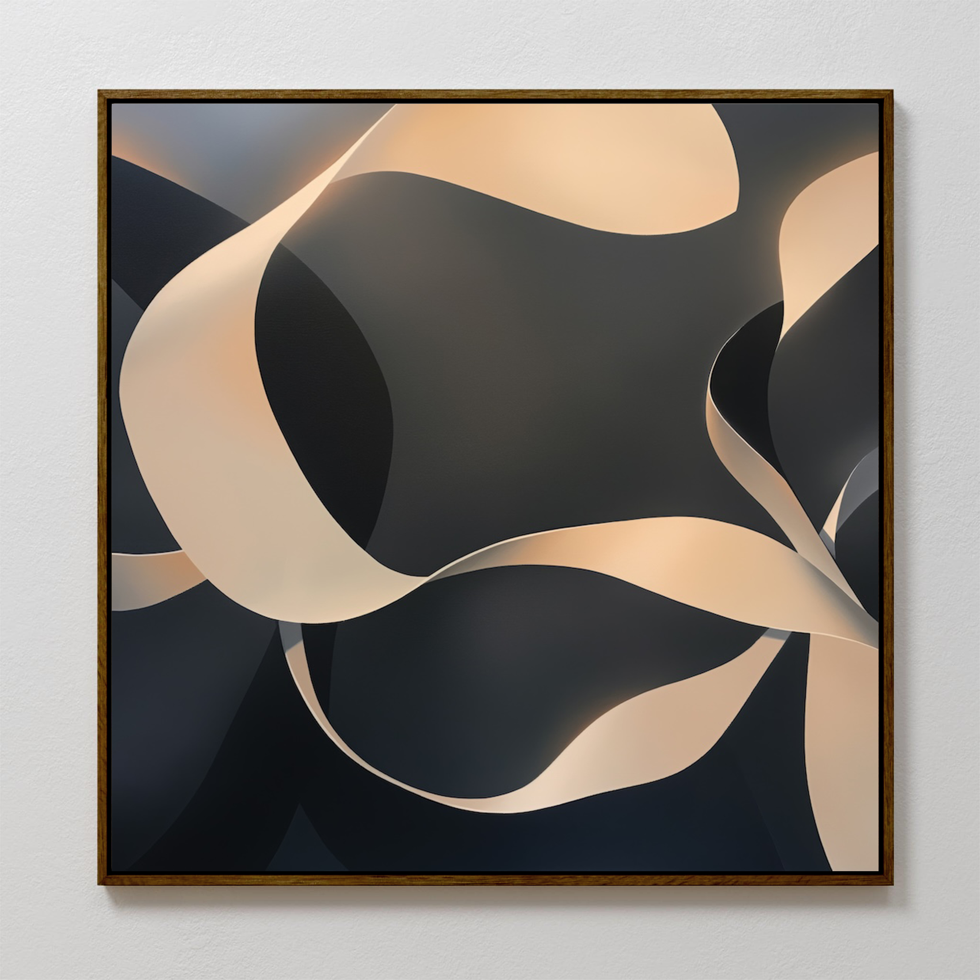 The Quiet Division Abstract Canvas Art features flowing ribbon-like shapes in soft beige and cream on a dark background, adding minimalist movement and depth to your wall décor.
