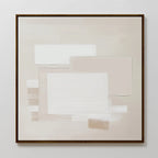 Quiet Structure Canvas Art features overlapping beige and white rectangles on a light background with a thin dark border. Layered brushstrokes and soft color blocks add texture, making it perfect neutral wall art for modern spaces.