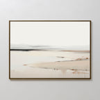 Minimalist elegance defines the Quiet Valley Canvas Art – Horizontal, featuring a serene landscape in soft beige and gray. Abstract hills and subtle paint drips evoke quiet reflections—perfect for sophisticated living room decor.