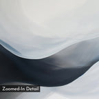 Rippling Vista Abstract Canvas Art showcases smooth, flowing shapes in white, gray, and black tones. The words "Zoomed-In Detail" appear in a box at the lower left, adding a modern, elegant touch to your space.
