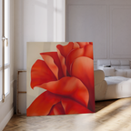 Red Elegance Abstract Canvas Art adds a bold splash of color to any modern living room, displayed against a white sofa and tall windows—an ideal choice for contemporary decor.