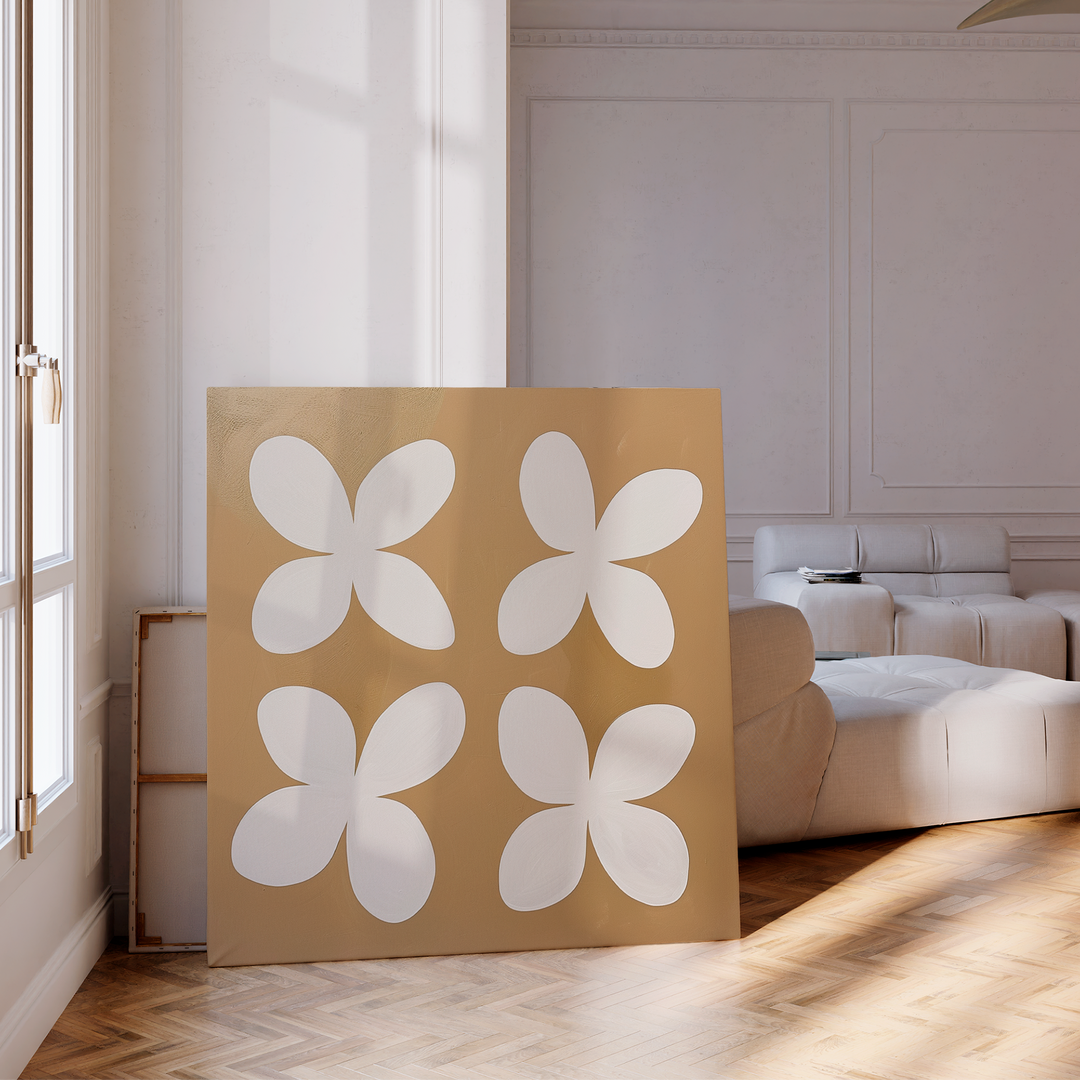 Beige Blossoms Abstract Canvas Art
