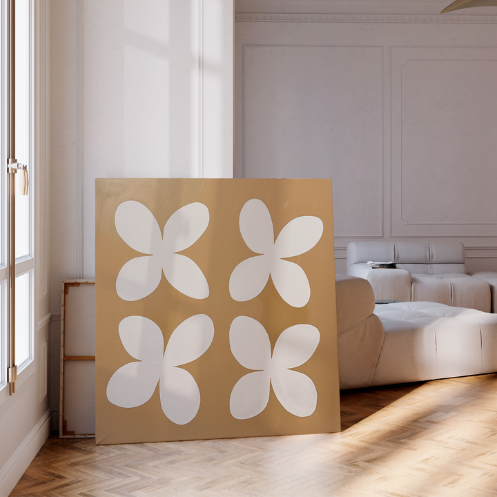 Beige Blossoms Abstract Canvas Art