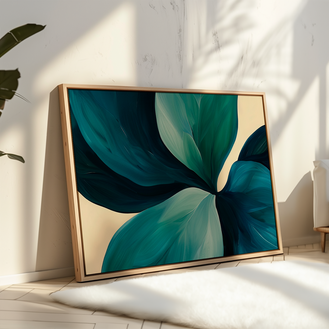 Lush Teal Foliage Abstract Canvas Art