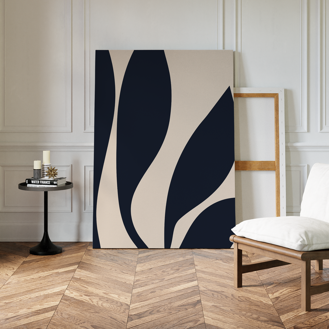 Dark Blue Leaves Abstract Canvas Art