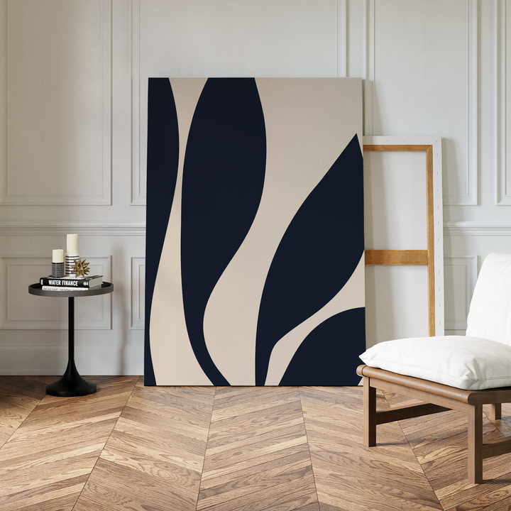 Dark Blue Leaves Abstract Canvas Art