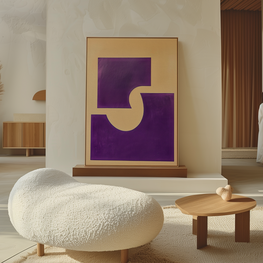 Purple Duo on Beige Abstract Canvas Art