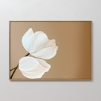 Tulips Abstract Canvas Art features delicate white tulips on a smooth, gradient beige background, framed and displayed on a plain white wall—making it the perfect minimalist wall art piece.