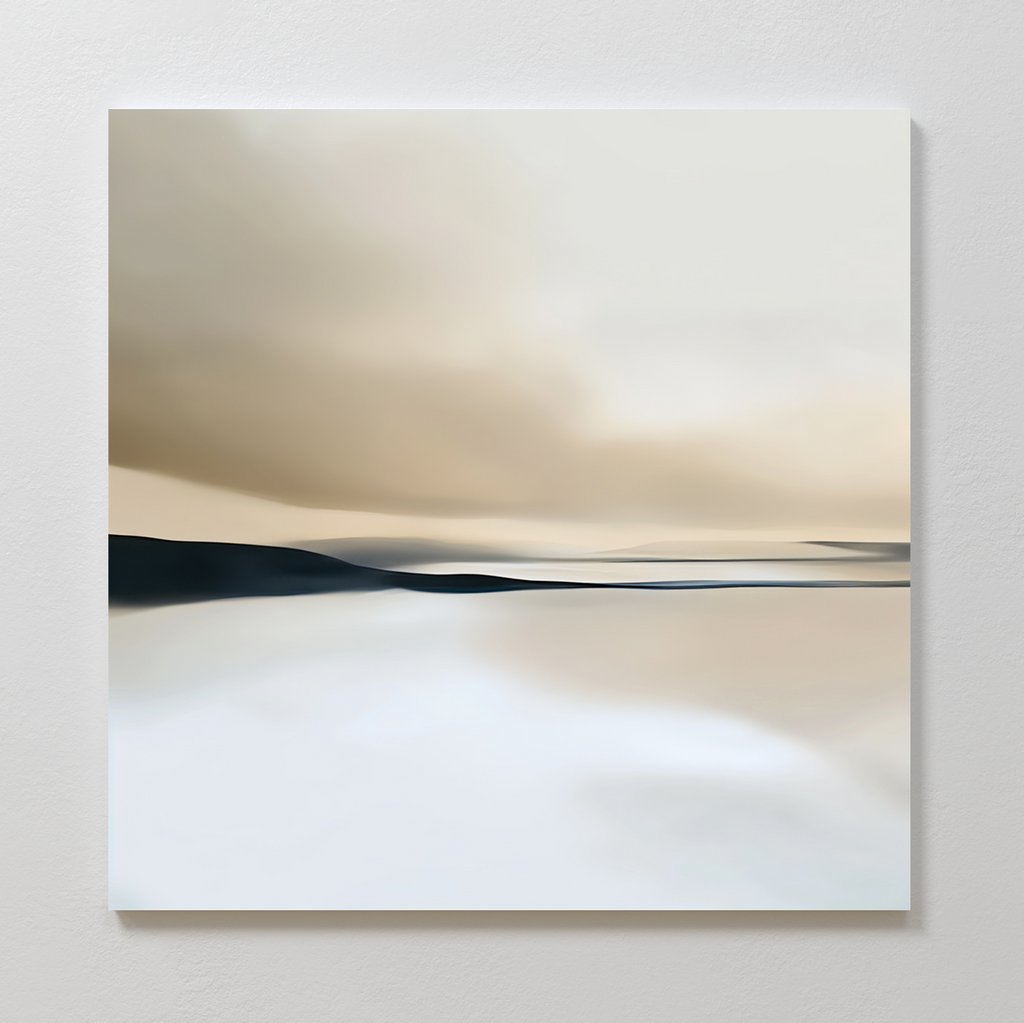 Desert Quietude Abstract Canvas Art features a calm landscape in soft beige, gray, and white tones—perfect minimalist wall art to add serene style and elegance to your living room decor.