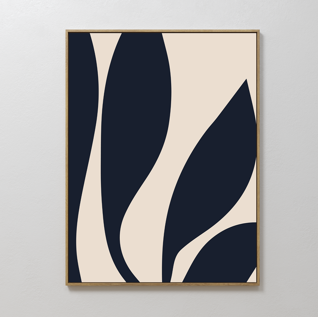 Dark Blue Leaves Abstract Canvas Art