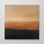 Tranquil Vista Abstract Canvas Art showcases a minimalist sunset with warm orange and beige gradients above a dark foreground. Ideal wall art to elevate your living room decor, displayed here on a plain white wall.