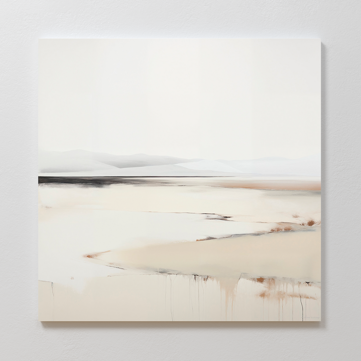 Quiet Valley Abstract Canvas Art features a serene landscape in soft beige, brown, and gray tones with subtle lines and texture—perfect minimalist wall art for your living room.