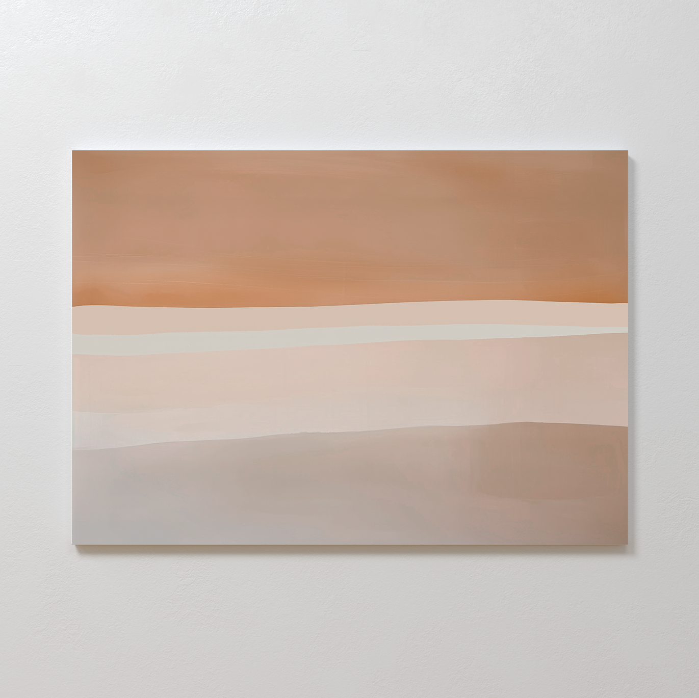 Saharan Lines Abstract Canvas Art features horizontal bands in warm earth tones—brown, beige, cream, and light gray—for a calm, minimal landscape effect. Ideal as large wall art to enhance any modern space.