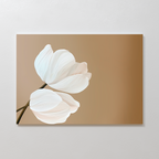 Tulips Abstract Canvas Art features two white flowers with light pink accents on brown stems against a smooth, light brown background, bringing modern elegance and style to any white wall.