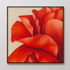Red Elegance Abstract Canvas Art features a large red flower on a light beige background, adding minimalist style and simple elegance to your living room decor when displayed on a white wall.