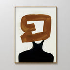 Rustic Persona Canvas Art displays a modern silhouette with a bold, abstract brown brushstroke over the head and face, set on a light background in a simple frame for a minimalistic touch.