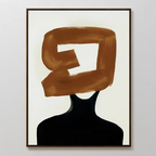 The Rustic Persona Canvas Art features a minimalist black silhouette with a bold brown brushstroke head on a white background in a thin frame—ideal as striking abstract wall décor.