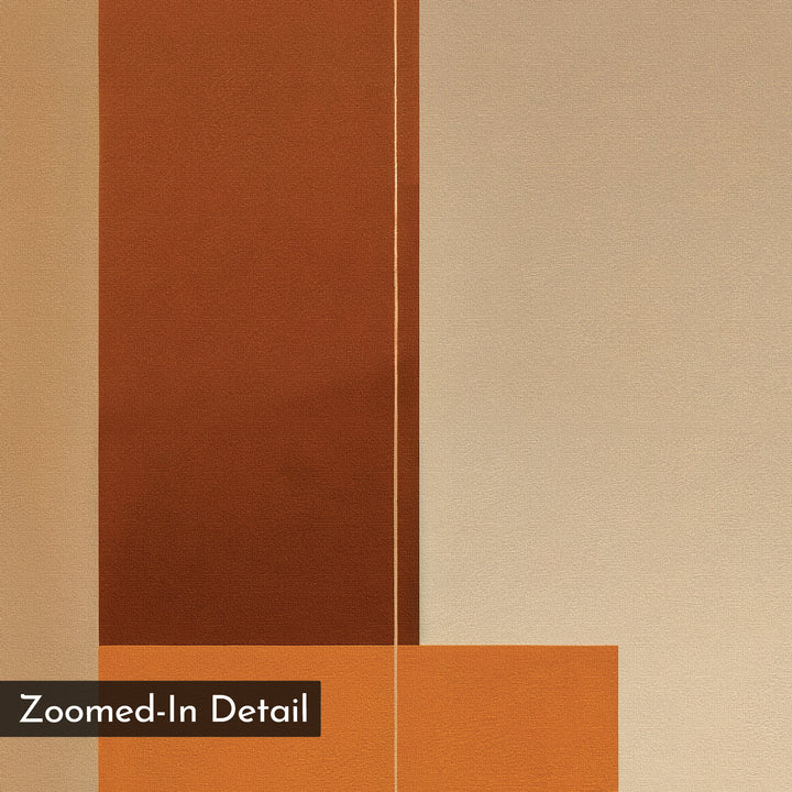 Rustic Pillar Canvas Art features abstract vertical and horizontal rectangles in brown, beige, and terracotta tones. The text Zoomed-In Detail is shown in a black box at the bottom left corner of this minimalist wall art.