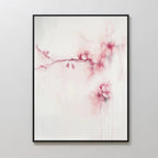 Sakura Dream Canvas Art: a framed minimalist floral canvas with delicate pink cherry blossoms on a soft white background with watercolor effects—perfect wall art for bedroom decor.