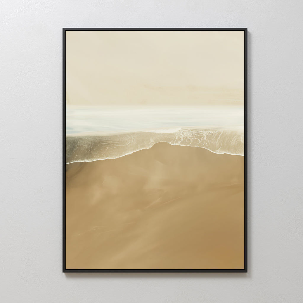 The Sand and Sea Abstract Canvas Art features gentle ocean waves on a smooth sandy shore in soft, neutral tones—ideal minimalist wall art for adding calm and elegance to your home decor.