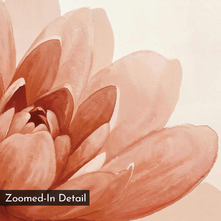 A close-up illustration of a sepia-toned lotus with large, soft petals. Ideal as floral wall art, it highlights petal texture. The bottom left corner features a label: Sepia Lotus Canvas Art—Zoomed-In Detail.