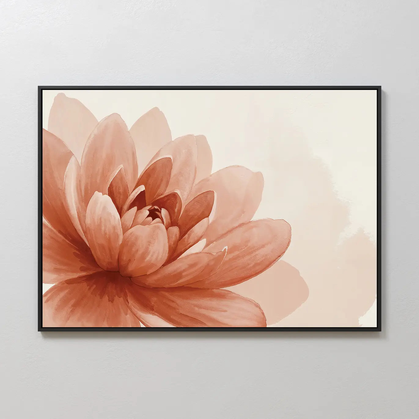 The Sepia Lotus Canvas Art features a large, soft pink watercolor lotus with layered petals on a light cream background—ideal minimalist wall decor for bedrooms.