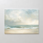 Serene Beach Canvas Art features gentle waves on a sandy shore beneath a pastel sky, bringing calm and peaceful vibes—an ideal vintage decor choice for seascape lovers.
