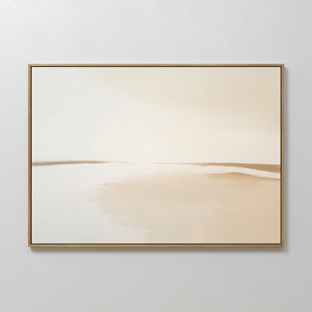 The Serene Expanse Canvas Art – Horizontal features soft beige and white tones in a minimalist abstract design, bringing tranquil elegance to modern spaces and making it an ideal addition to your living room décor.