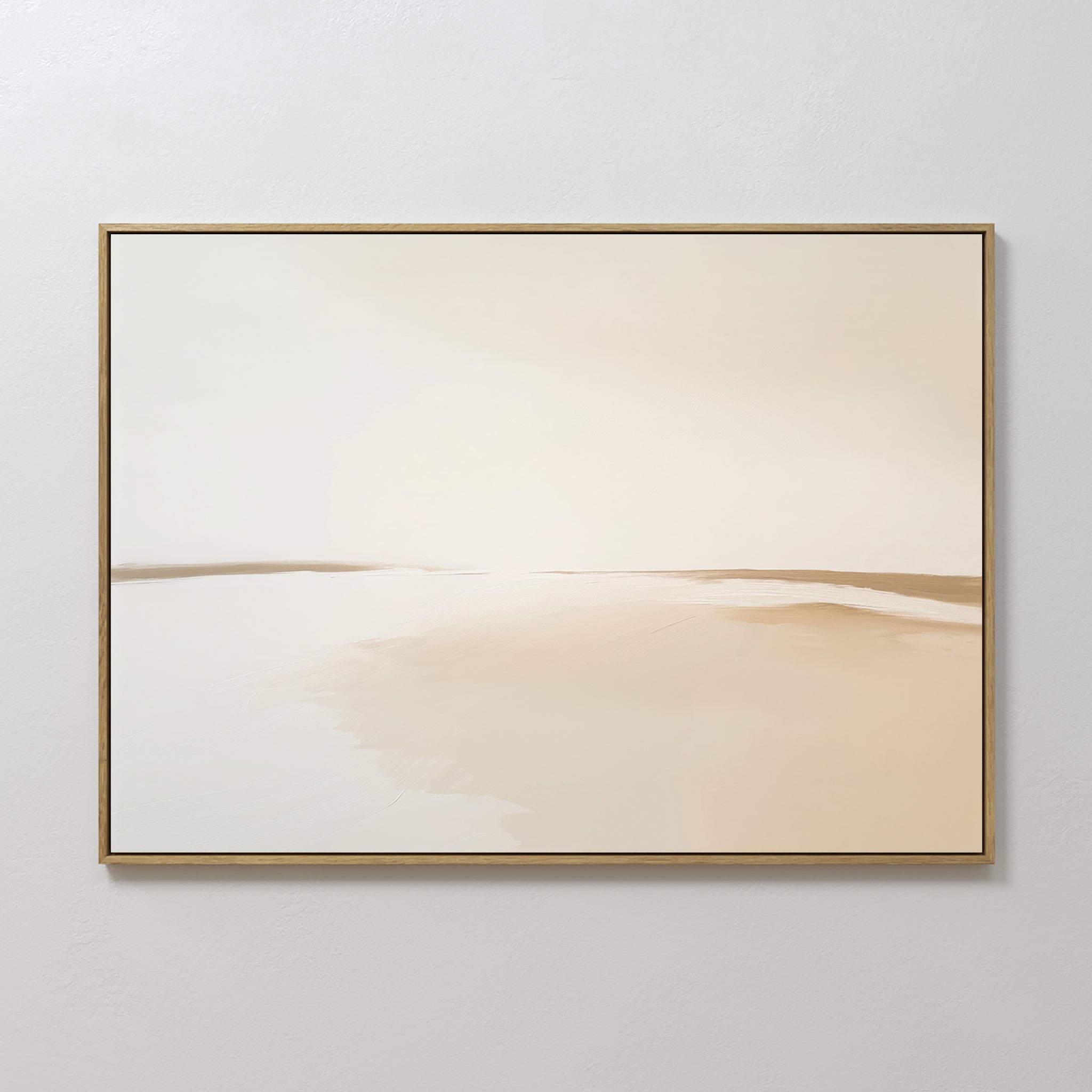 The Serene Expanse Canvas Art – Horizontal features soft beige and white tones in a minimalist abstract design, bringing tranquil elegance to modern spaces and making it an ideal addition to your living room décor.