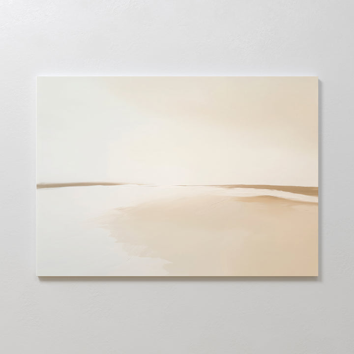 Serene Expanse Canvas Art – Horizontal features a minimalist, sandy landscape in soft beige and cream. This abstract wall art evokes tranquility, ideal for modern living rooms or as peaceful decor in any space.