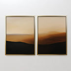 The Sienna Echo Set of 2 features minimalist landscape wall art with blurred brown and beige scenery, dark hills, and soft gradients—ideal for adding stylish, modern decor to your living room.