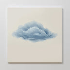 The Single Cloud Canvas Art features a single fluffy blue-gray cloud on a light beige background, centered on a plain white wall—ideal minimalist wall decor for any modern space.